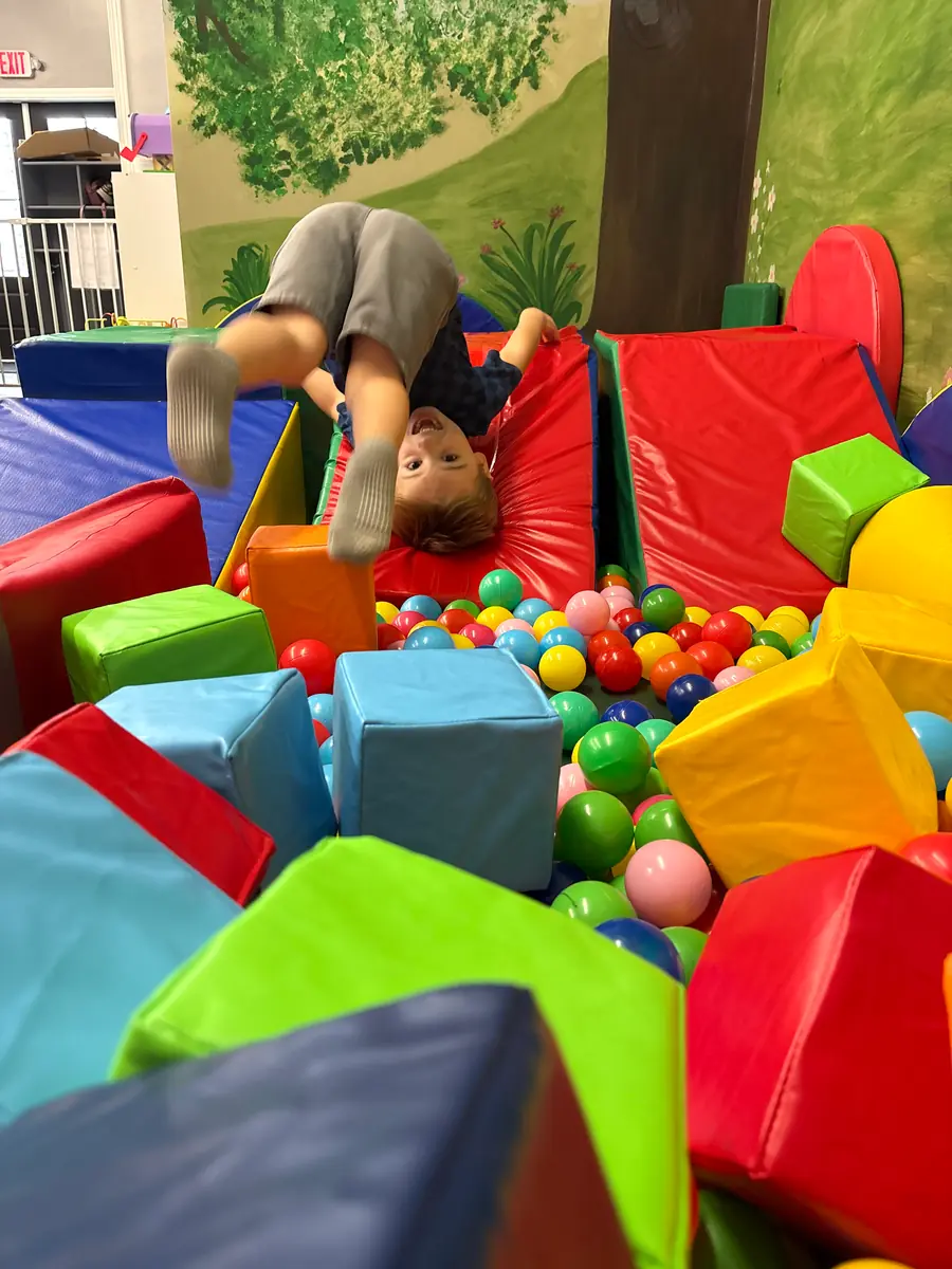 The ball pit and soft play climbing blocks