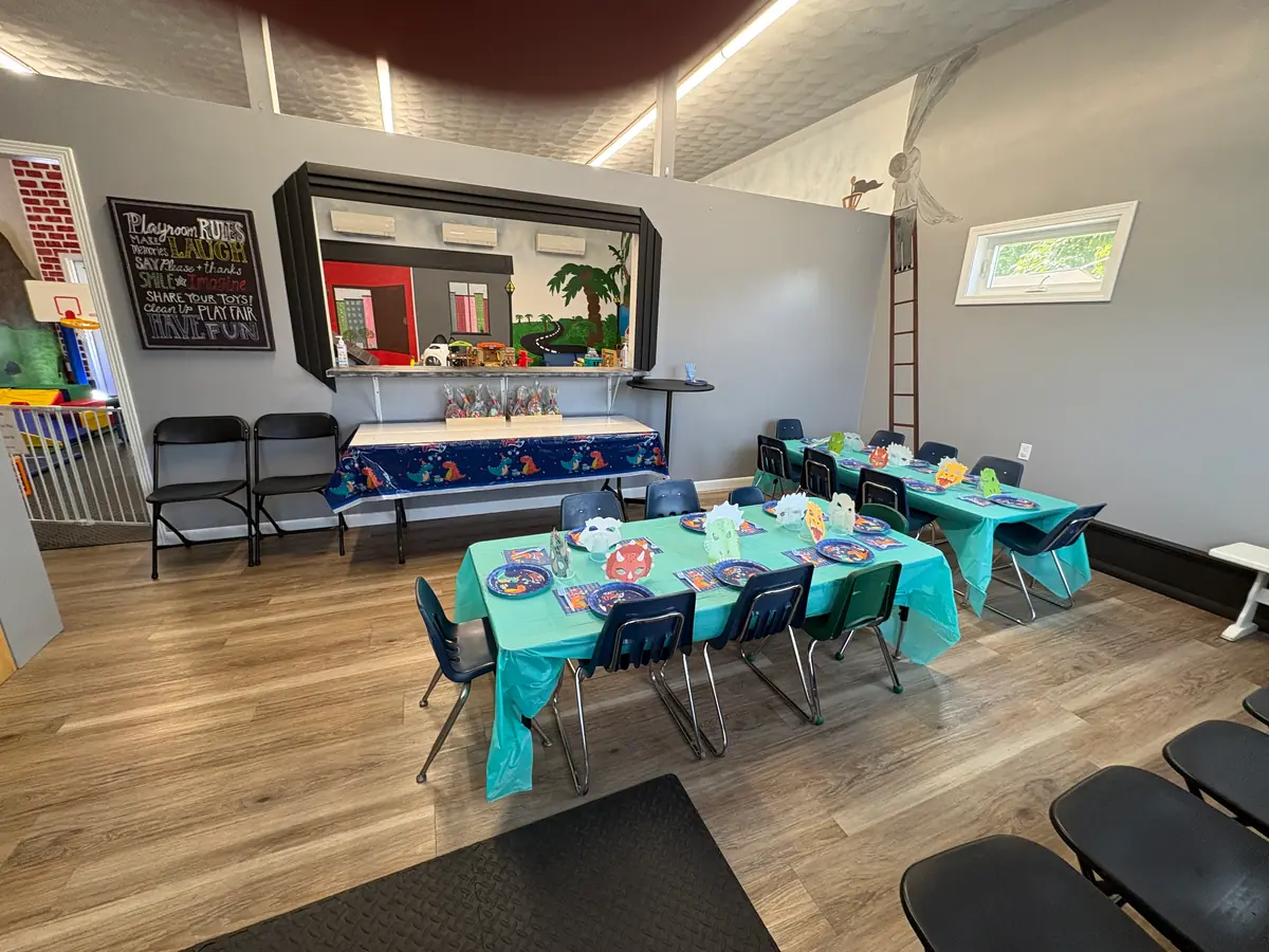 The room set up for a birthday party